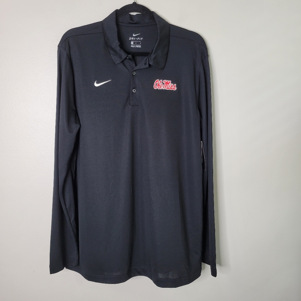 Nike Ole Miss Black Long Sleeve Polo Shirt